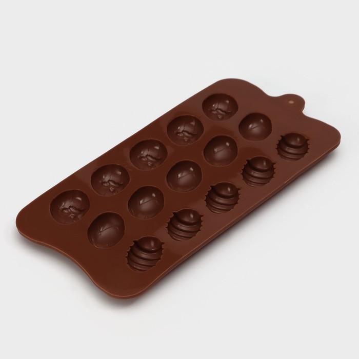 Форма для конфет и шоколада Доляна «Пасхальные яйца», силикон, 22×10,5 см, 15 ячеек (3,2×2,5 см), цвет коричневый Форма для конфет и шоколада Доляна «Пасхальные яйца», силикон, 22×10,5 см, 15 ячеек (3,2×2,5 см), цвет коричневый