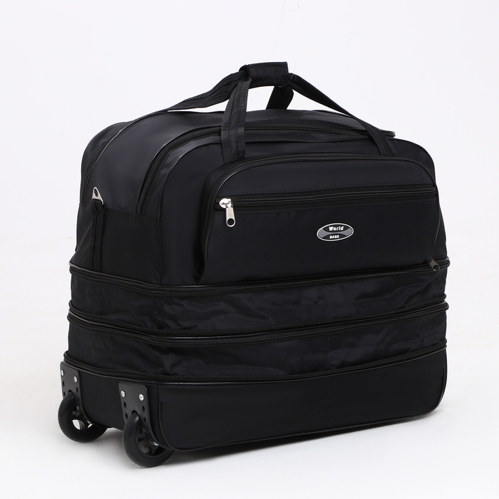 Сумка дорожная на колёсах, отдел на молнии, с увеличением, 2 наружных кармана, цвет чёрный Сумка дорожная на колёсах, отдел на молнии, с увеличением, 2 наружных кармана, цвет чёрный