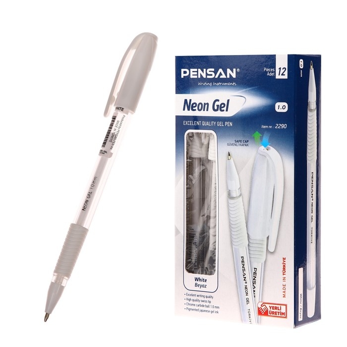 Ручка гелевая Pensan Neon Gel, чернила неоново-белые, узел 1 мм, линия письма 0,5 мм Ручка гелевая Pensan Neon Gel, чернила неоново-белые, узел 1 мм, линия письма 0,5 мм