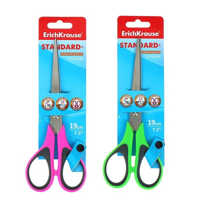 Ножницы ErichKrause Standard +, 19 см, лезвия из нержавеющей стали, антискользящие резиновые вставки, ударопрочный пластик, МИКС Ножницы ErichKrause Standard +, 19 см, лезвия из нержавеющей стали, антискользящие резиновые вставки, ударопрочный пластик, МИКС