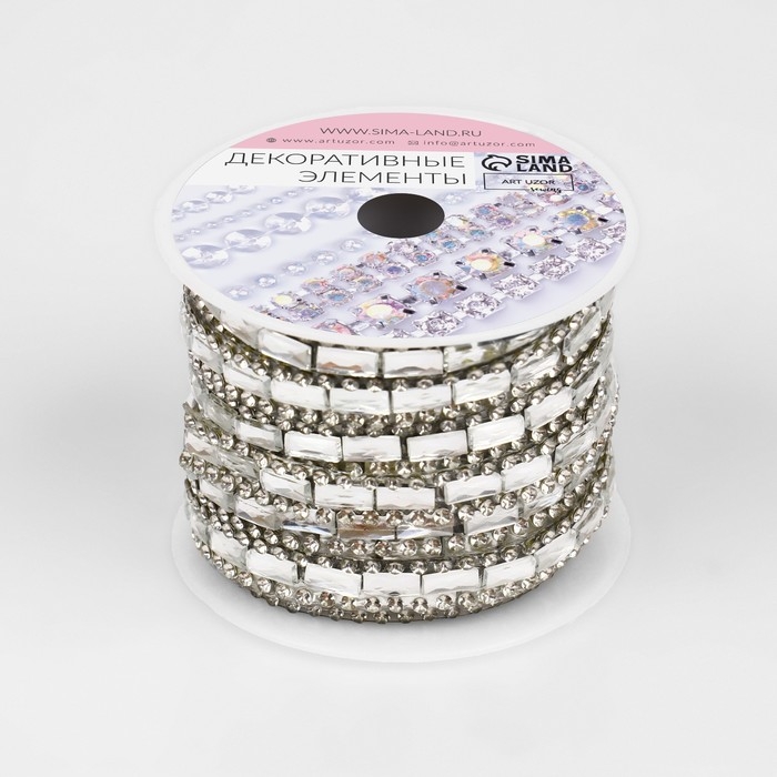 Стразы термоклеевые «Прямоугольник», ширина - 8 мм, 4,5 ± 0,5 м, цвет серебряный Стразы термоклеевые «Прямоугольник», ширина - 8 мм, 4,5 ± 0,5 м, цвет серебряный