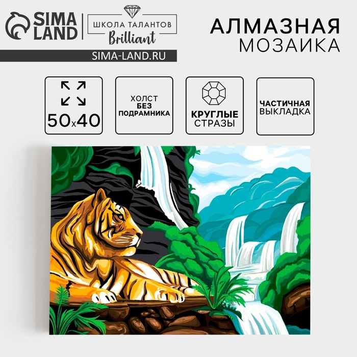 Алмазная мозаика с частичным заполнением на холсте «Тигр у водопада», 40 х 50 см Алмазная мозаика с частичным заполнением на холсте «Тигр у водопада», 40 х 50 см