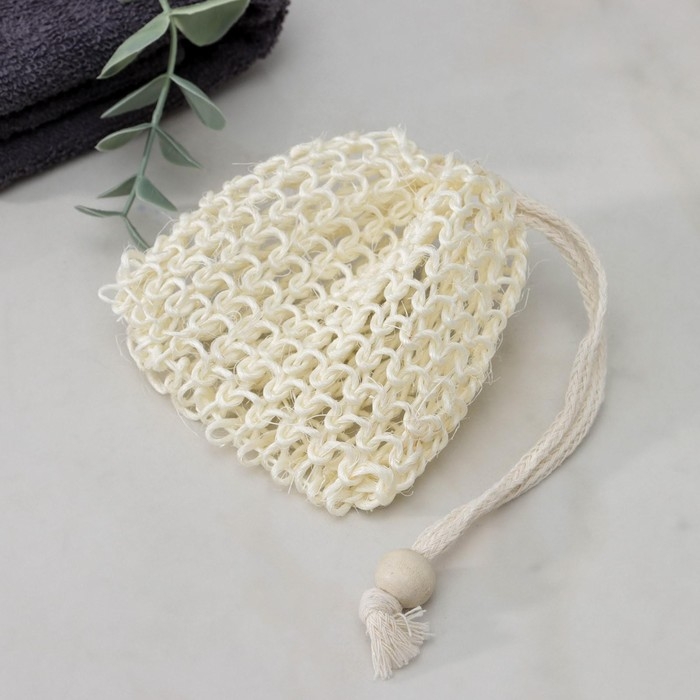 Мочалка-мешочек для вкладывания мыла Доляна, 10×10 см, бежевая