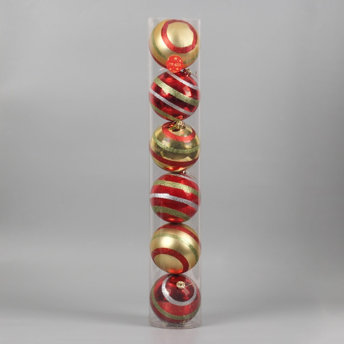 Набор шаров пластик d-14 см, 6 шт Набор шаров пластик d-14 см, 6 шт "Полосатый бум" красно-золотой