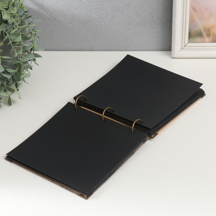 Фотоальбом на кольцах 30 листов Фотоальбом на кольцах 30 листов "Фотоаппарат на плитке" чёрные листы 18х18 см