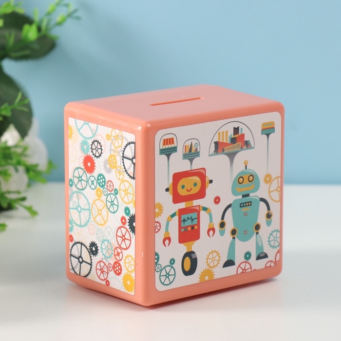 Копилка пластик Копилка пластик "Сейф. Роботы" 8,5х6х8,5см