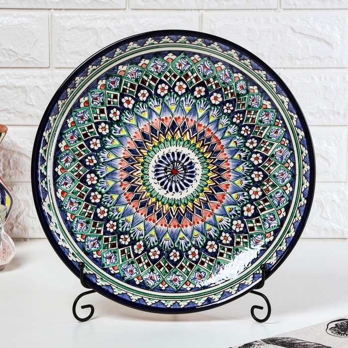 Ляган Риштанская Керамика  Ляган Риштанская Керамика "Узоры", 32 см, синий