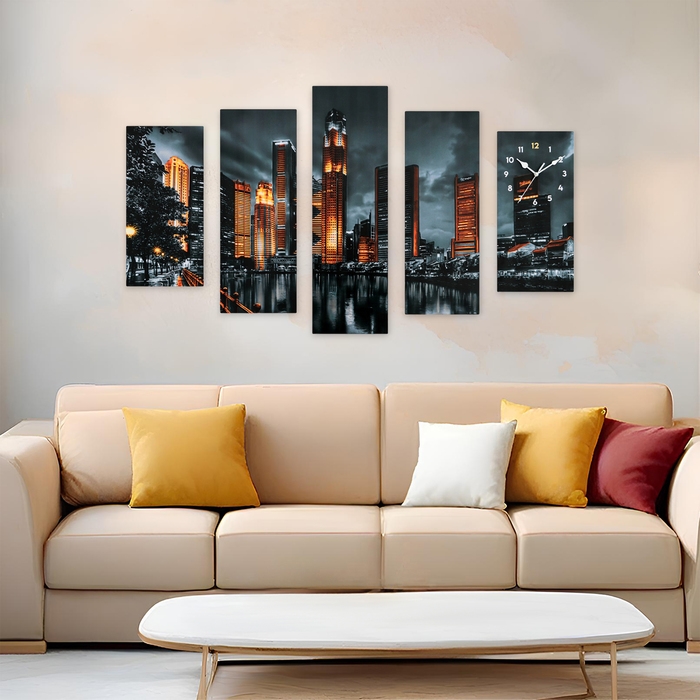 Часы-картина настенные модульные  Часы-картина настенные модульные "Город", бесшумные, 80 х 140 см