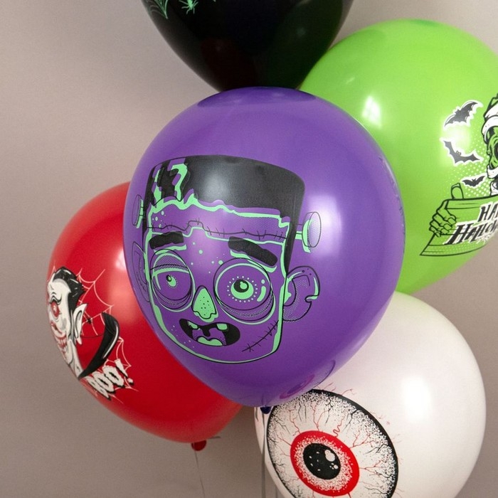 Шар латексный 12 Шар латексный 12" «Праздник Хеллоуин!», шелкография, 2-сторонний, 5 дизайнов, набор 25 шт.