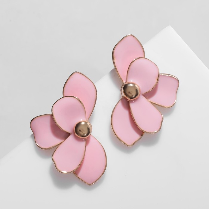 Серьги эмаль «Цветок» половинка, цвет розовый в золоте Серьги эмаль «Цветок» половинка, цвет розовый в золоте