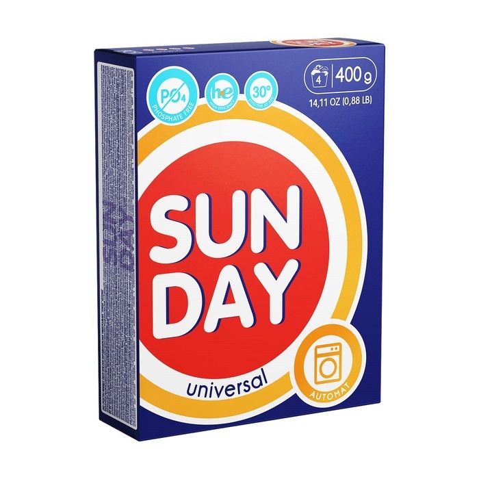 Стиральный порошок Sunday, универсальный, для автоматической стирки, 400 г Стиральный порошок Sunday, универсальный, для автоматической стирки, 400 г