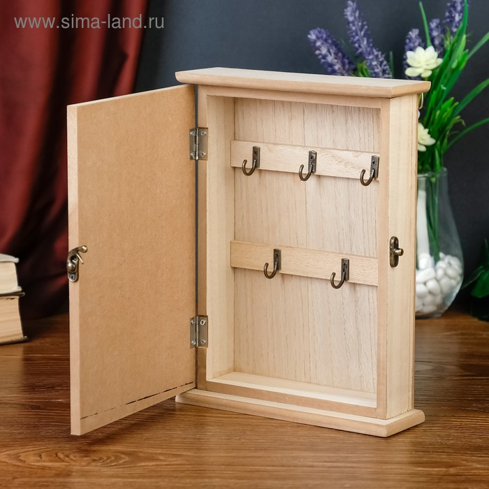 Ключница дерево 5 крючков Ключница дерево 5 крючков "Ключи и клетка" 26х19х6 см