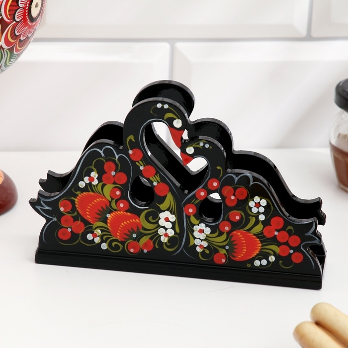 Салфетница «Пара лебедей», 4 х 9 см, хохлома Салфетница «Пара лебедей», 4 х 9 см, хохлома