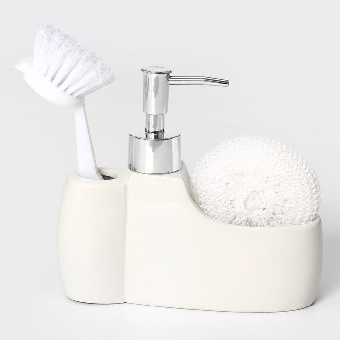 Дозатор для моющего средства с подставкой для губки и щётки Доляна «Блеск», 200 мл Дозатор для моющего средства с подставкой для губки и щётки Доляна «Блеск», 200 мл