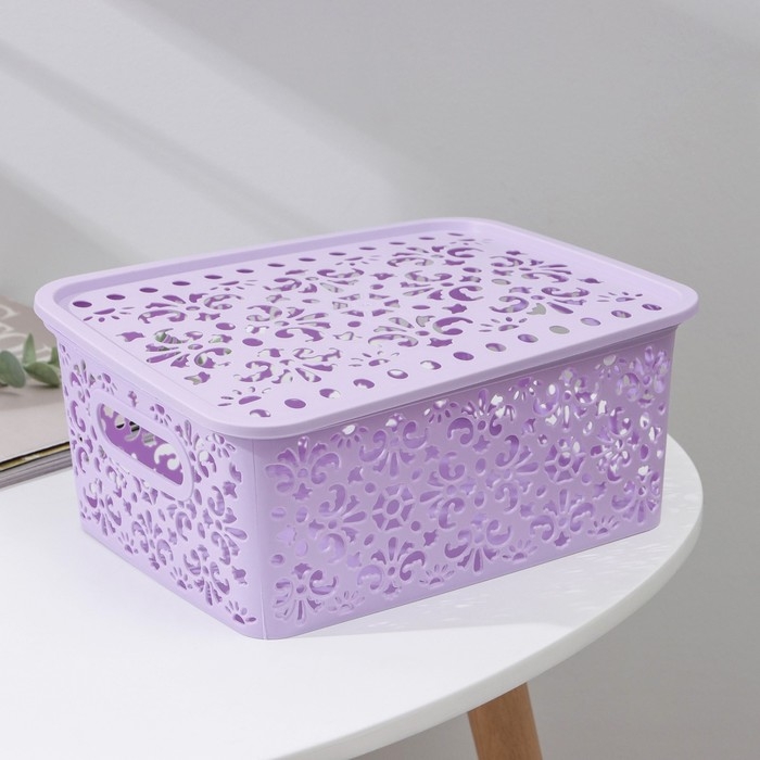 Контейнер для хранения с крышкой «Узор», пластик, 25×19×10 см, цвет МИКС Контейнер для хранения с крышкой «Узор», пластик, 25×19×10 см, цвет МИКС