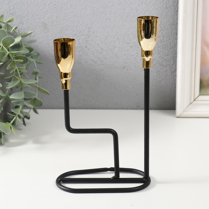 Подсвечник металл на 2 свечи Подсвечник металл на 2 свечи "Перс" чёрный с золотом 12,7х5,8х20,5 см
