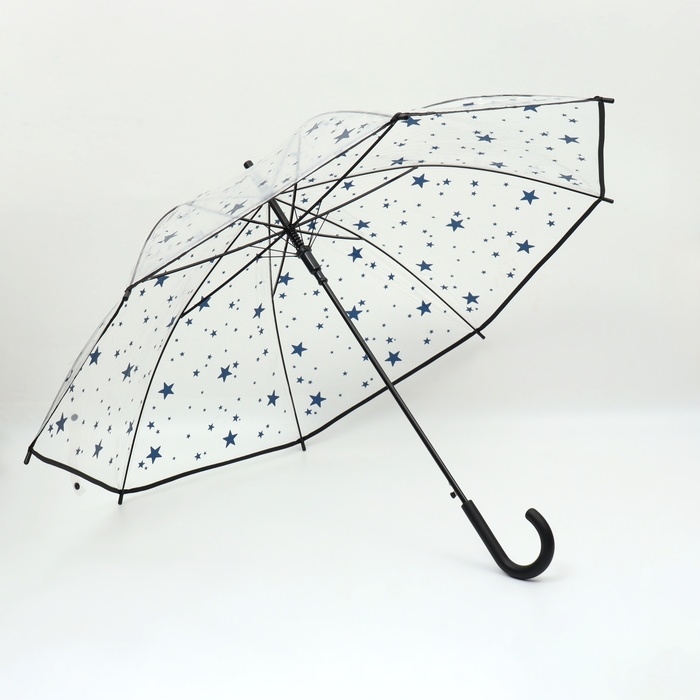 Зонт - трость полуавтоматический «Узор», 8 спиц, R = 54/60 см, D = 120 см, цвет прозрачный/синий Зонт - трость полуавтоматический «Узор», 8 спиц, R = 54/60 см, D = 120 см, цвет прозрачный/синий