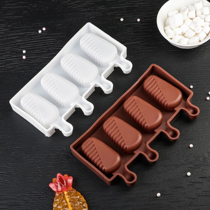 Форма для мороженого Доляна «Эскимо в глазури», силикон, 18,5×12,3×2,5 см, 4 ячейки, цвет МИКС Форма для мороженого Доляна «Эскимо в глазури», силикон, 18,5×12,3×2,5 см, 4 ячейки, цвет МИКС