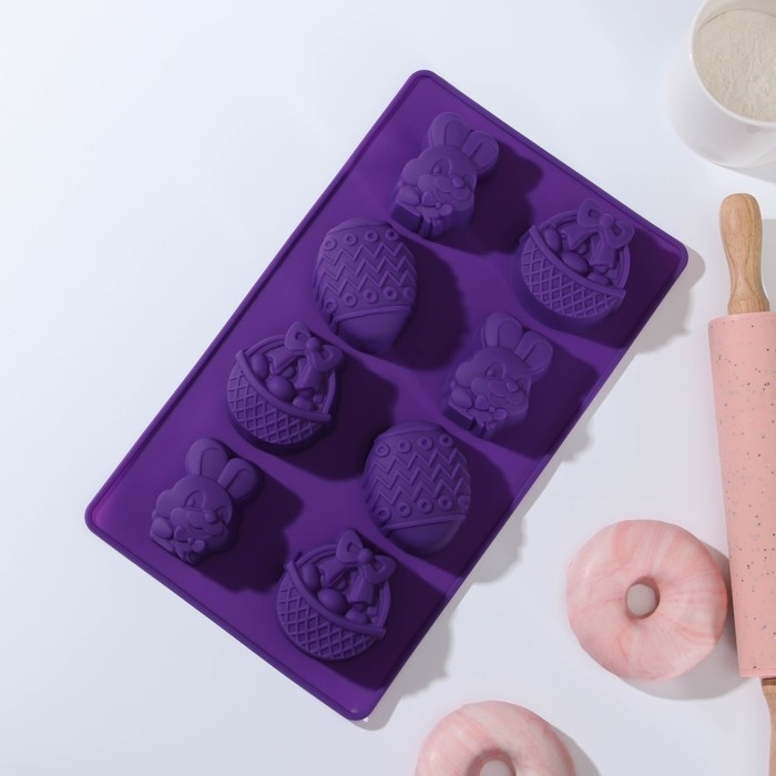 Форма для выпечки Доляна «Пасха», силикон, 29×17 см, 8 ячеек (6,5×5,2 см), цвет МИКС Форма для выпечки Доляна «Пасха», силикон, 29×17 см, 8 ячеек (6,5×5,2 см), цвет МИКС