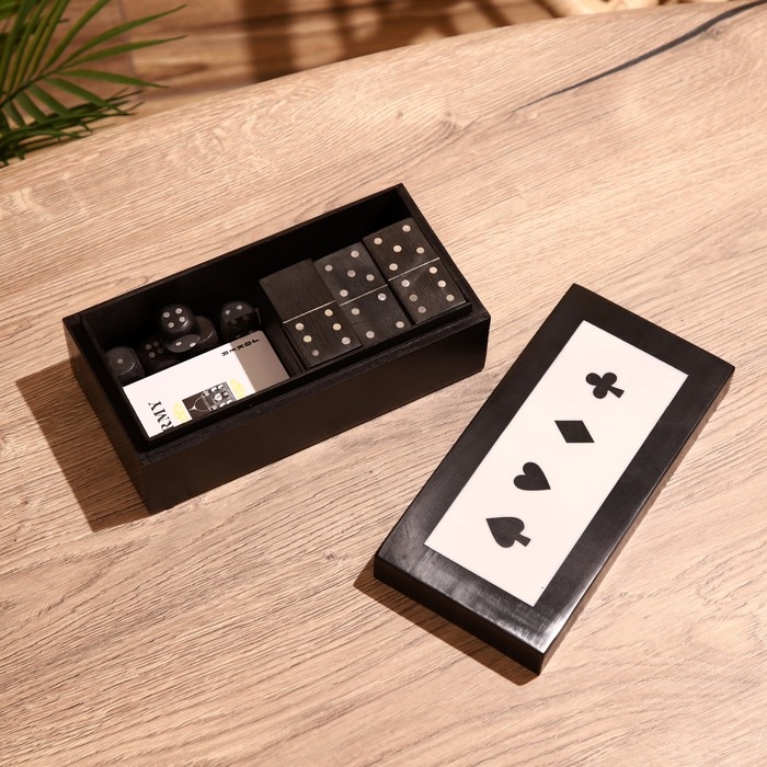 Игра настольная 3в1 (домино + кубики + карты) полирезин, МДФ Игра настольная 3в1 (домино + кубики + карты) полирезин, МДФ