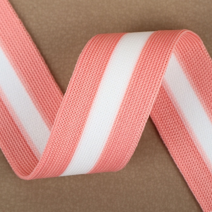 Тесьма трикотажная лампас 30 мм, 9,1 ± 0,5 м, цвет розовый/белый