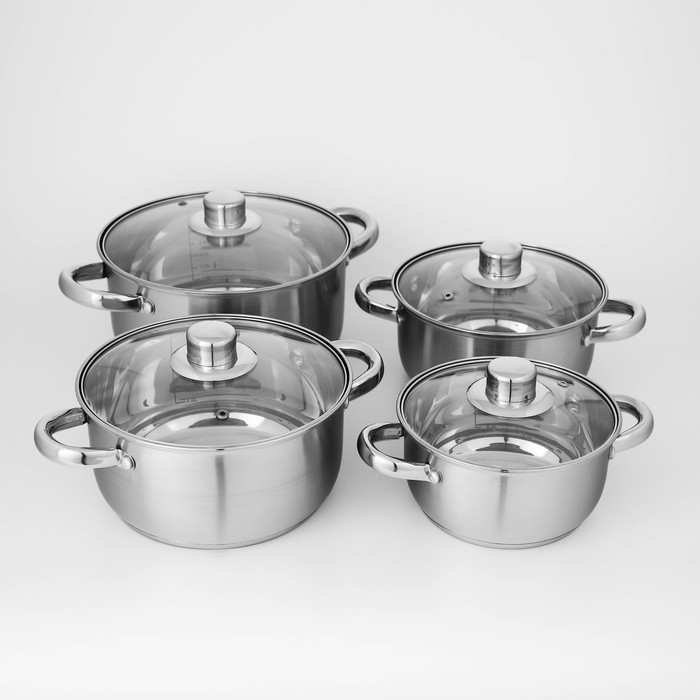 Набор кастрюль из нержавеющей стали Доляна «Гретте», 4 предмета: 1,5 л, 2 л, 3 л, 4 л, d=16/18/20/22 см, крышки, индукция Набор кастрюль из нержавеющей стали Доляна «Гретте», 4 предмета: 1,5 л, 2 л, 3 л, 4 л, d=16/18/20/22 см, крышки, индукция