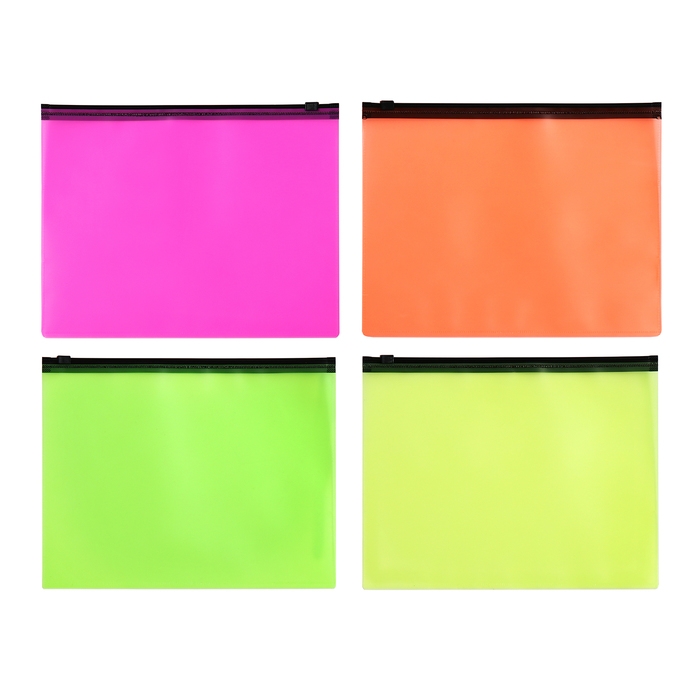 Набор папок-конверт на ZIP-молнии А5, 150 мкм, Calligrata Neon, c черной молнией, полупрозрачные, неон, 12 штук, микс Набор папок-конверт на ZIP-молнии А5, 150 мкм, Calligrata Neon, c черной молнией, полупрозрачные, неон, 12 штук, микс