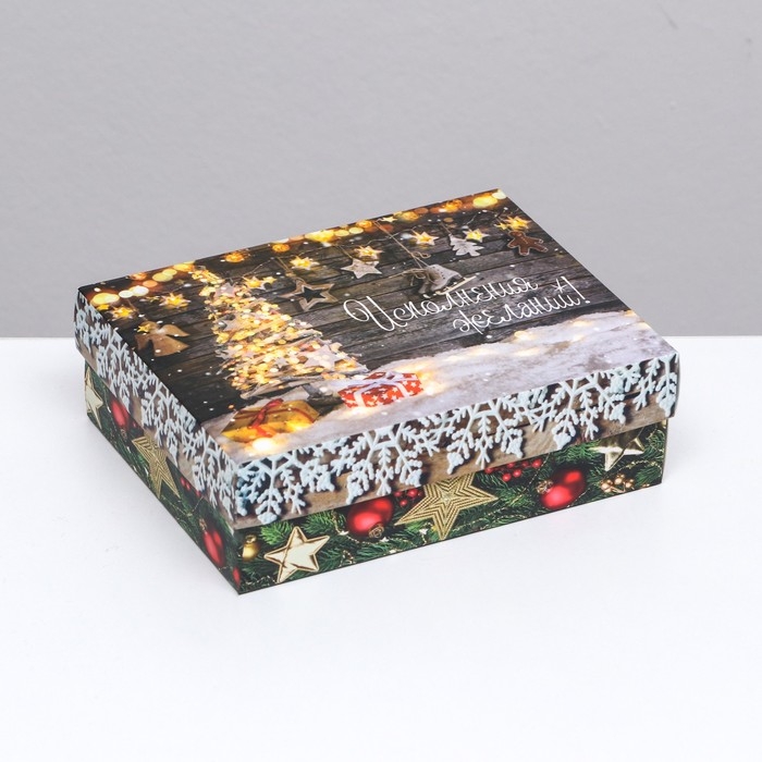 Новый год. Коробка подарочная новогодняя складная, Новый год. Коробка подарочная новогодняя складная, "Исполнения желаний", 16,5 х 12,5 х 5,2 см