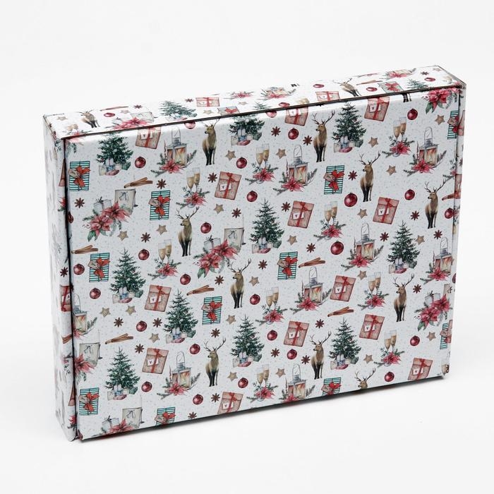 Новый год. Коробка сборная крышка-дно с окном, Новый год. Коробка сборная крышка-дно с окном, "Рождественский вечер", 26 х 21 х 4 см.