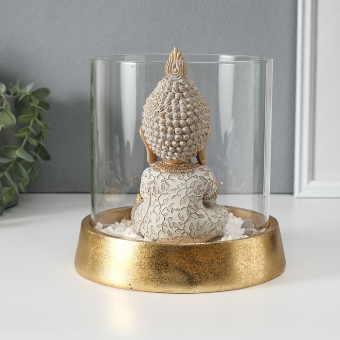Сувенир полистоун, стекло  Сувенир полистоун, стекло "Медитирующий Будда в саду камней" со свечой 18х18х18 см
