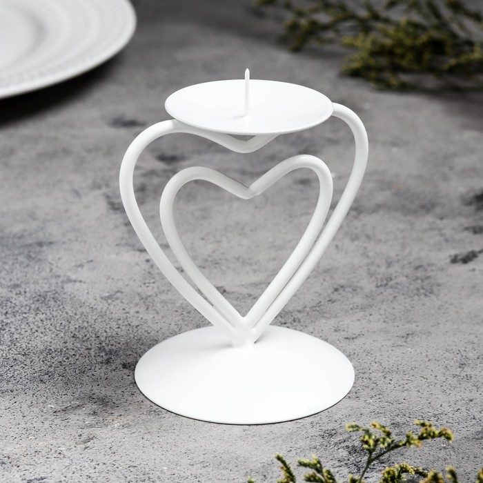 Подсвечник "Гламур" металл на 1 свечу, 9х10,2 см, белый