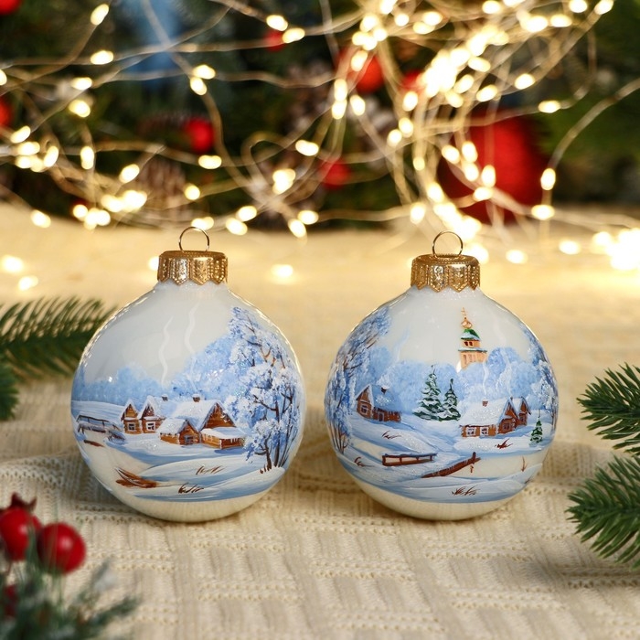 Набор из 4-х ёлочных шаров 80 мм «Зимняя композиция» Набор из 4-х ёлочных шаров 80 мм «Зимняя композиция»