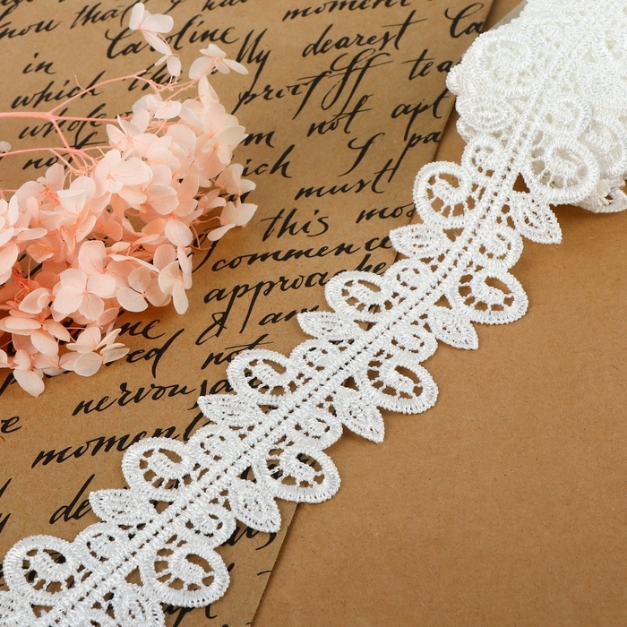 Кружево гипюровое, 50 мм × 9 ± 0,5 м, цвет белый Кружево гипюровое, 50 мм × 9 ± 0,5 м, цвет белый