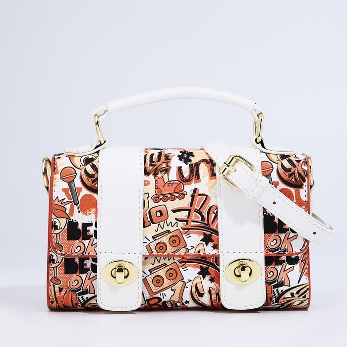 Сумка-мессенджер на застёжке, цвет коричневый/белый Сумка-мессенджер на застёжке, цвет коричневый/белый