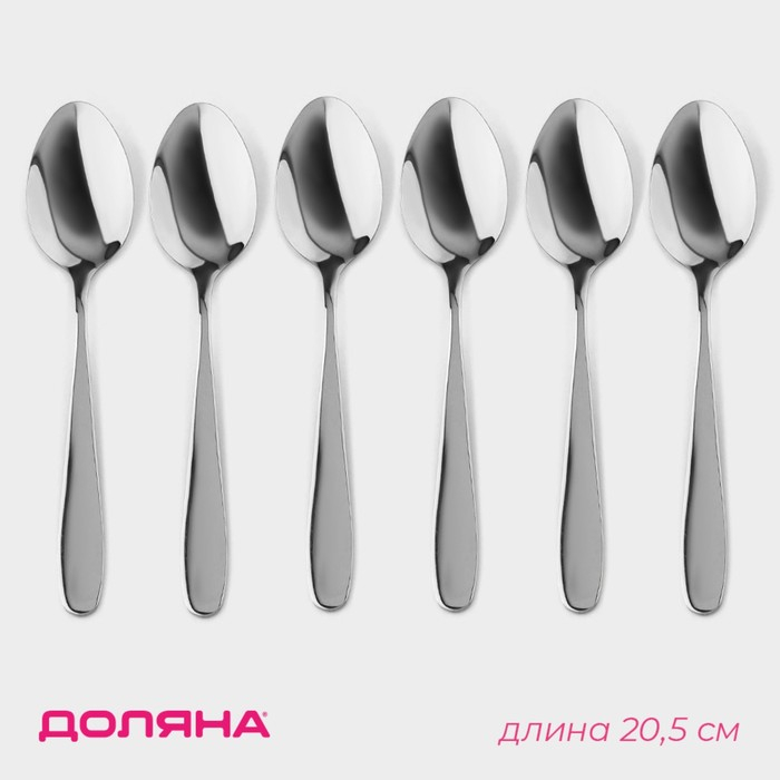 Ложки столовые из нержавеющей стали Доляна «Симпли», длина 20,5 см, 6 шт