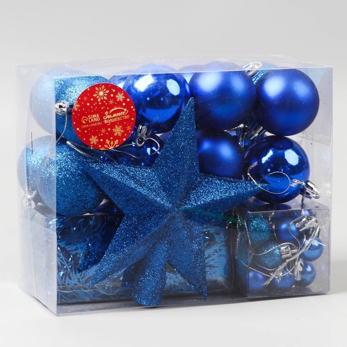 Набор украшений пластик 54 шт Набор украшений пластик 54 шт "Звёздное небо" мишура 2,5 см, синий