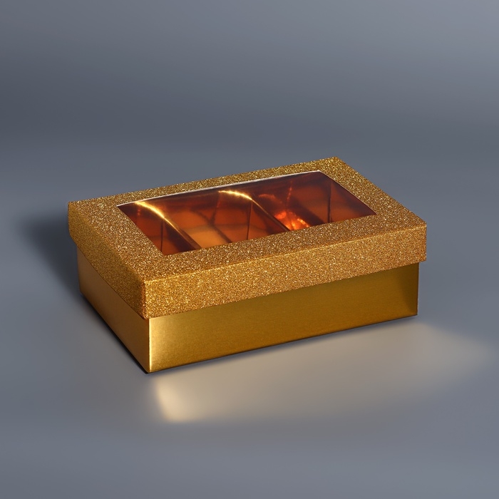 Коробка для 6 конфет золото глиттер, 12 х 8,5 х 4 см. Кондитерская упаковка Коробка для 6 конфет золото глиттер, 12 х 8,5 х 4 см. Кондитерская упаковка