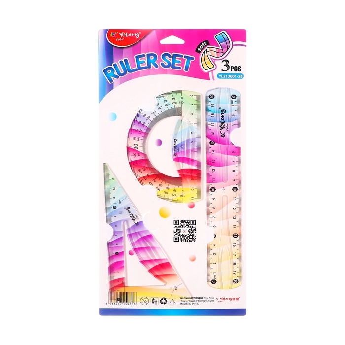 Набор геометрический гибкий силиконовый (линейка 20см+угольник+транспортир) Градиент Набор геометрический гибкий силиконовый (линейка 20см+угольник+транспортир) Градиент