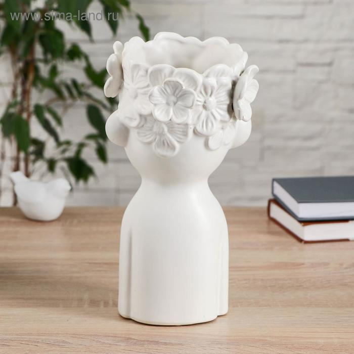 Ваза керамика настольная Ваза керамика настольная "Цветущий взгляд" 11х27 см, белый