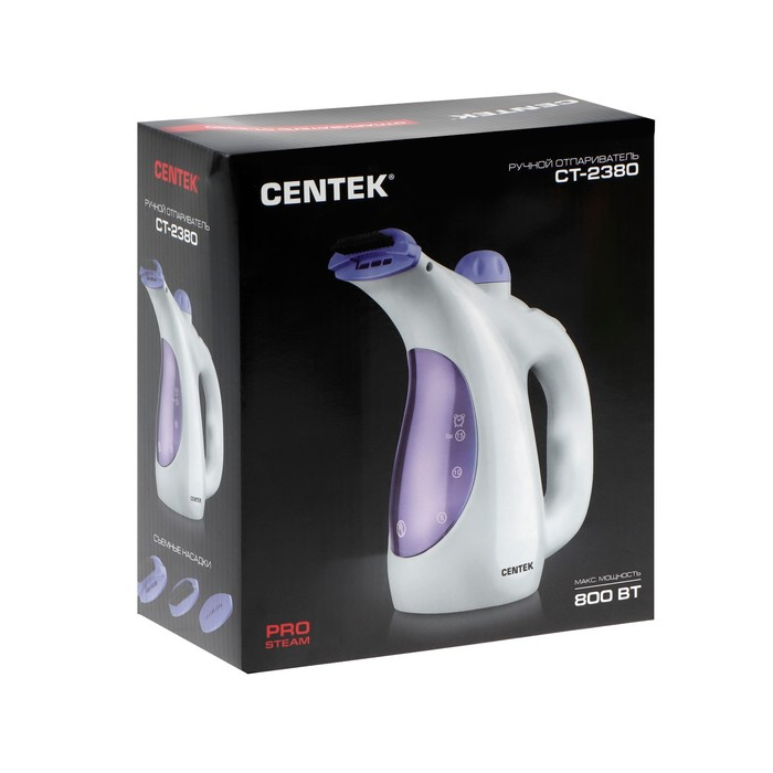 Отпариватель Centek CT-2380, ручной, 800 Вт, 330 мл, 15 г/мин, шнур 2 м, бело-фиолетовый
