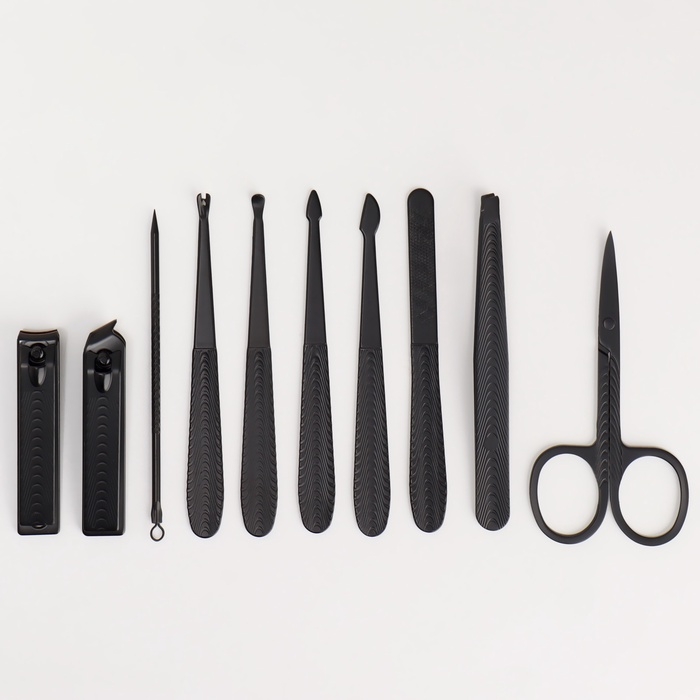 Набор маникюрный, 10 предметов, в футляре, цвет серый/чёрный