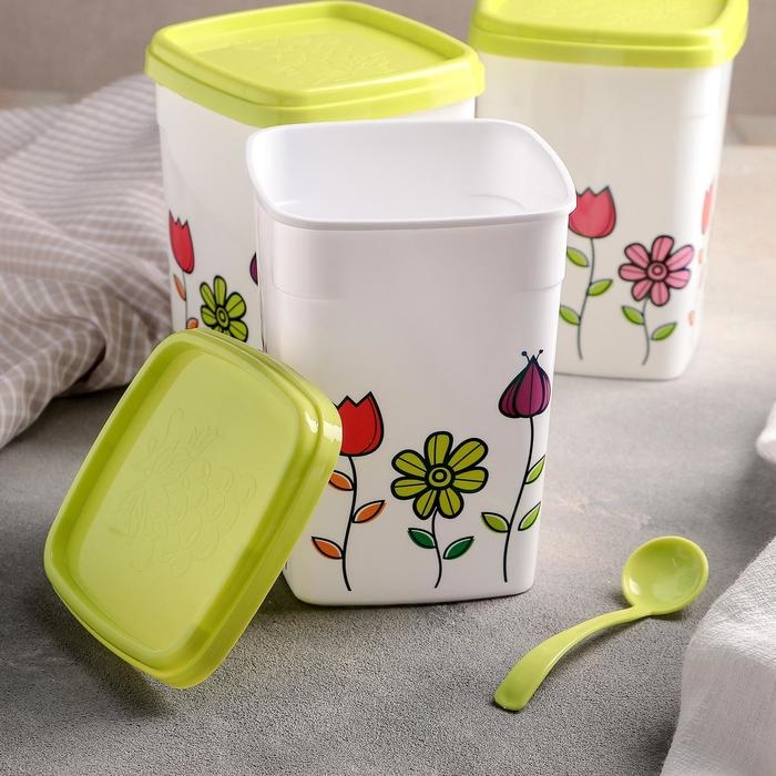 Набор банок для сыпучих «Клумба», 500 мл, 3 шт, цвет МИКС Набор банок для сыпучих «Клумба», 500 мл, 3 шт, цвет МИКС