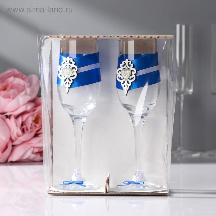 Набор свадебных бокалов Набор свадебных бокалов "Прага", ручной работы, белый-синий, 6х6х20,5 см, 2 шт.