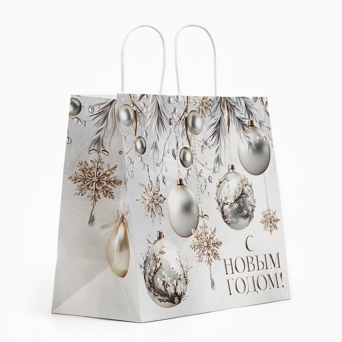 Пакет подарочный новогодний «Новогодние шары», белый крафт, 32 х 28 х 15 см , Новый год Пакет подарочный новогодний «Новогодние шары», белый крафт, 32 х 28 х 15 см , Новый год