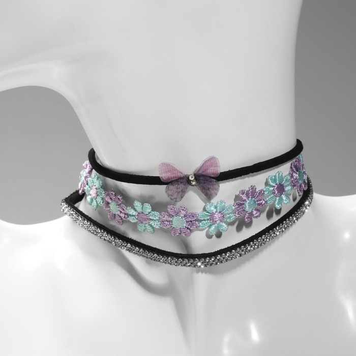 Чокер «Трио» цветы и бант (набор 3 шт.), цветной, 32 см Чокер «Трио» цветы и бант (набор 3 шт.), цветной, 32 см