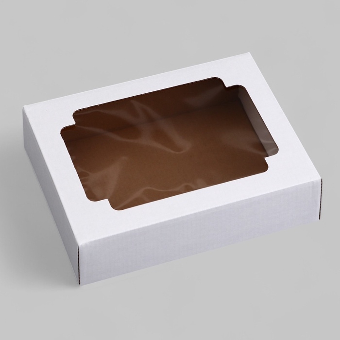 Коробка сборная без печати крышка-дно белая с окном 18 х 15 х 5 см Коробка сборная без печати крышка-дно белая с окном 18 х 15 х 5 см