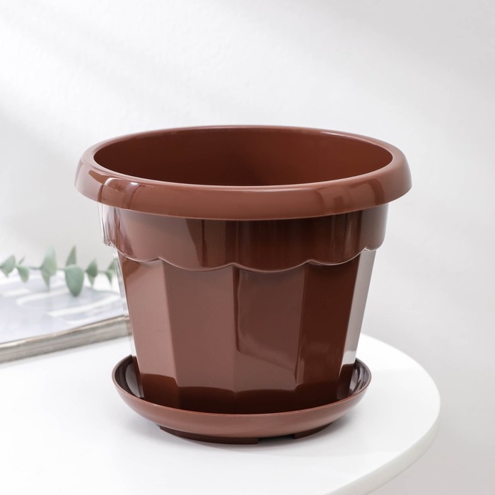 Горшок для цветов с поддоном Доляна «Эрика», 1,8 л, цвет коричневый
