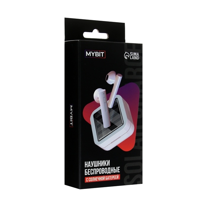 Наушники беспроводные MYBIT VBT 1.18, TWS, вкладыши, BT5.0, 30/200 мАч, солнечная панель, белые Наушники беспроводные MYBIT VBT 1.18, TWS, вкладыши, BT5.0, 30/200 мАч, солнечная панель, белые