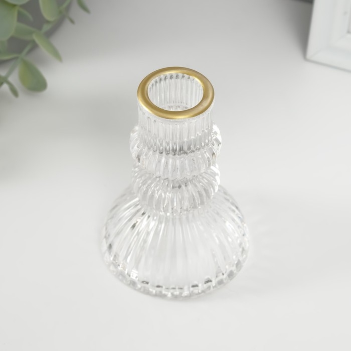 Подсвечник стекло на 1 свечу Подсвечник стекло на 1 свечу "Водопад. Колонна" с золотом d=2 см 7х7х10 см