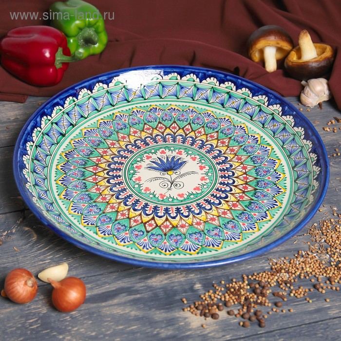 Ляган Риштанская Керамика  Ляган Риштанская Керамика "Узоры", 36 см, синий